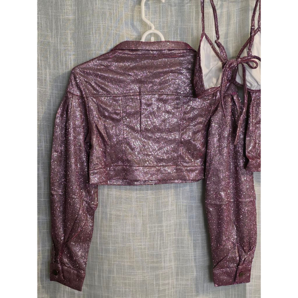 Women's Unbranded 3-Piece Set L Purple pink sparkly Jacket, Top & Shorts - Picture 10 of 12